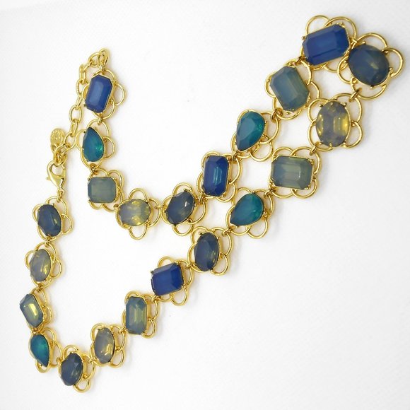 Talbots Blue Crystal Rhinestone Opalescent Statement Necklace - Picture 1 of 5